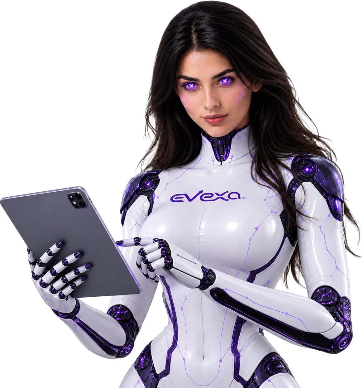 Evexa — the Evexa AI humanoid, holding a tablet